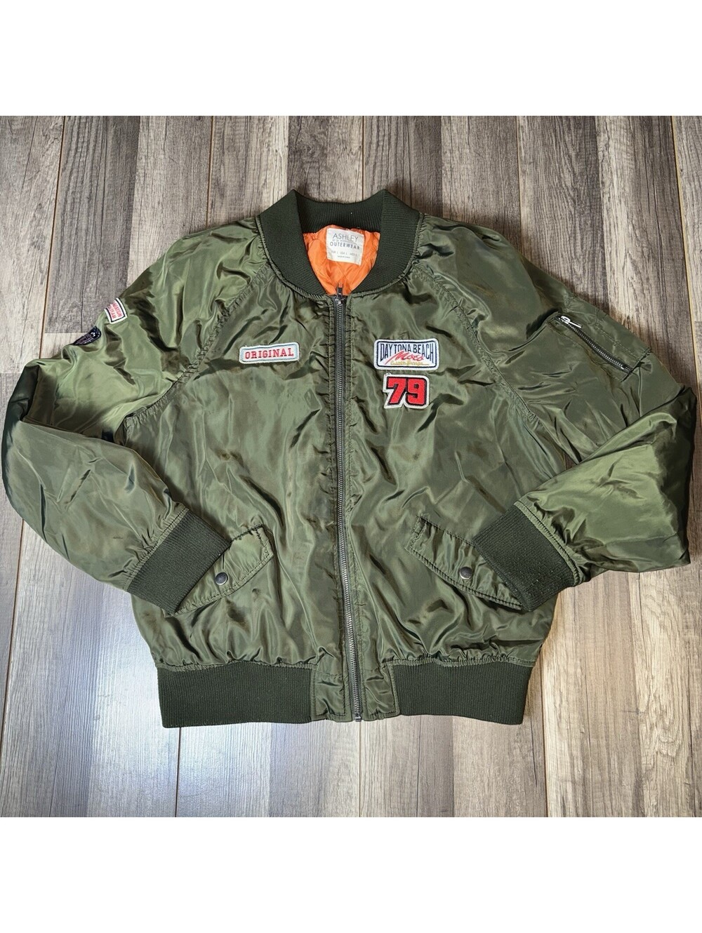 Ashley MA-1 Bomber Jacket Men’s Large Olive Green Daytona Beach Moto 79